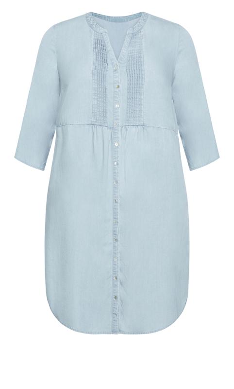 Denim Buttoned Shirt Dress in Light Blue - Roman Originals UK