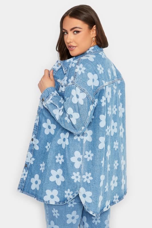 YOURS Plus Size Blue Floral Print Denim Shacket | Yours Clothing 5