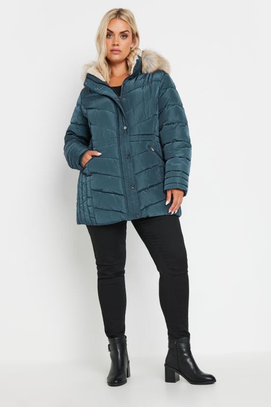 YOURS Plus Size Blue Padded Coat | Yours Clothing 2