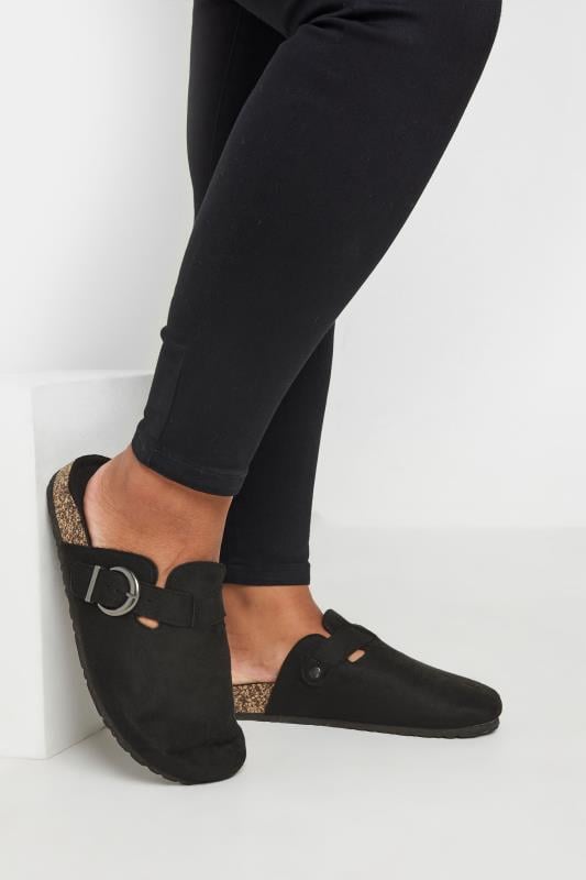 Plus Size  Yours Black Faux Suede Clogs In Extra Wide EEE Fit