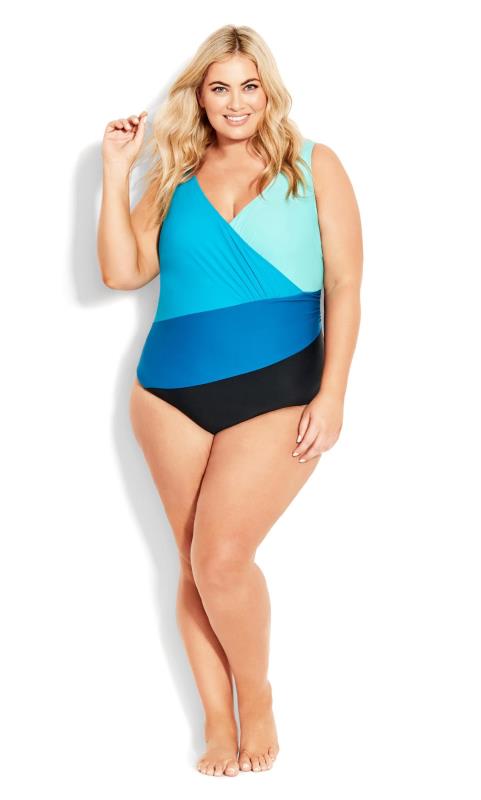 Plus Size  Evans Light Blue Colourblock Swimsuit
