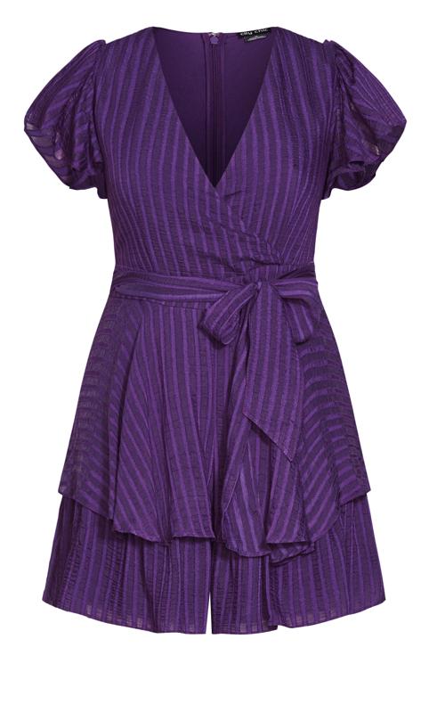 City Chic Purple Stripe Print Tie Waist Playsuit 4