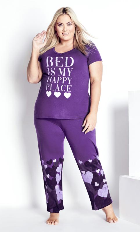 Plus Size  Avenue Purple Heart Border Print Pyjama Bottoms
