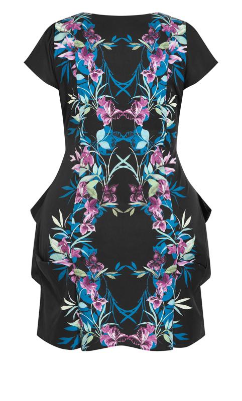 Evans Black Floral Print Zip Front Dress 6