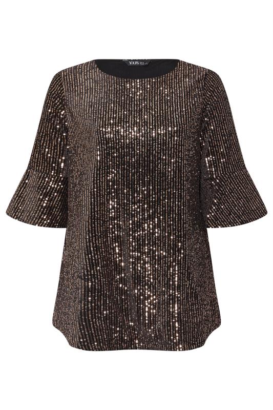 YOURS Plus Size Black & Gold Velvet Sequin Top | Yours Clothing 5