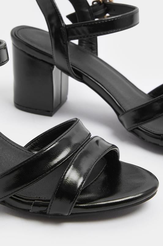 Black Faux Leather Mid Block Heel Sandals In Wide E Fit | Yours Clothing 5