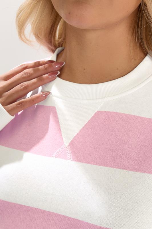 YOURS Plus Size Pink & White Stripe Sweatshirt | Yours Clothing 4