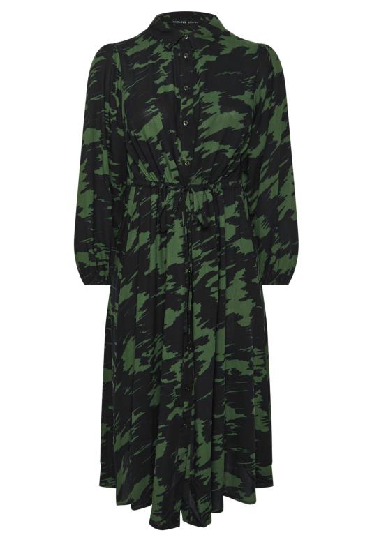 YOURS Plus Size Black & Green Abstract Print Shirt Dress | Yours Clothing  5