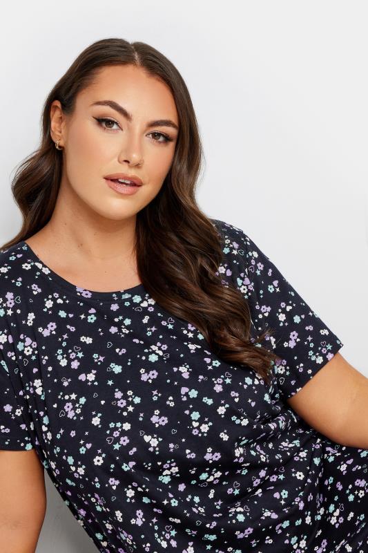 YOURS Curve Plus Size Navy Blue Ditsy Floral Print Nightdress | Yours Clothing  4
