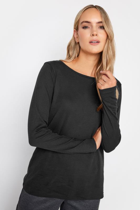 LTS Tall Women's Black Crew Neck Long Sleeve Cotton T-Shirt | Long Tall Sally 1