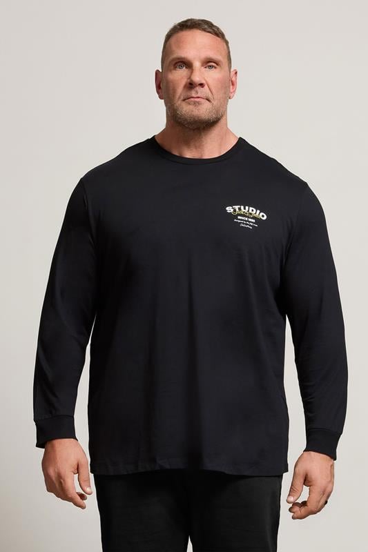 JACK & JONES Big & Tall Black Crew Neck Long Sleeve T-Shirt