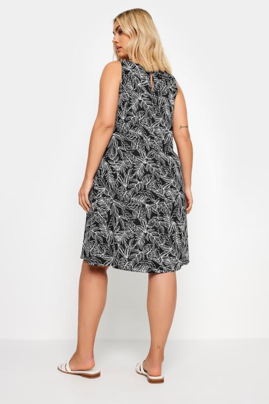 YOURS Plus Size Black Leaf Print Mini Dress | Yours Clothing 3