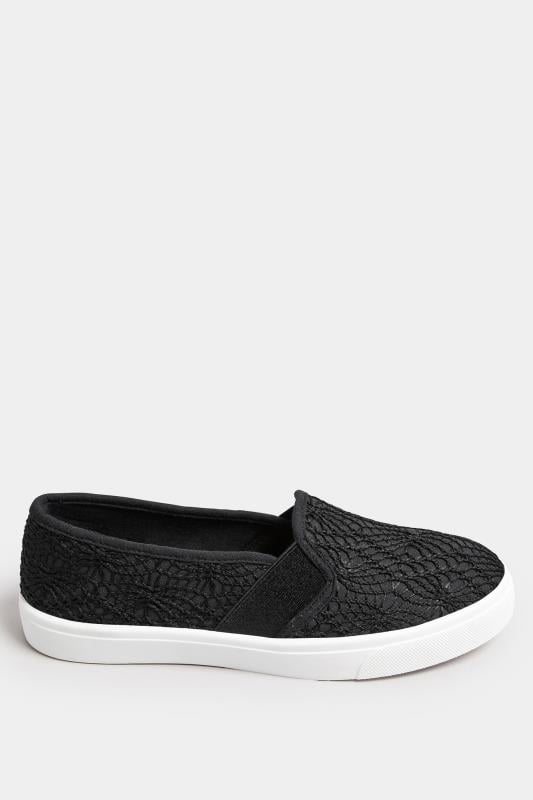Black Broderie Anglaise Slip-On Trainers In Wide E Fit | Yours Clothing 2