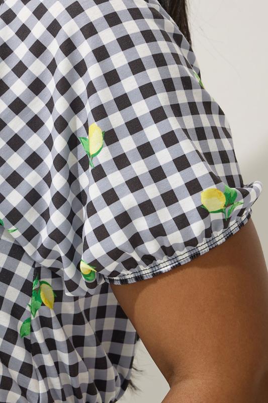 LIMITED COLLECTION Plus Size Black Lemon Gingham Print Bardot Dress | Yours Clothing 4