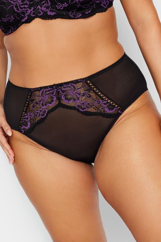 YOURS Plus Size Black Contrast Lace High Waisted Brief | Yours Clothing 1