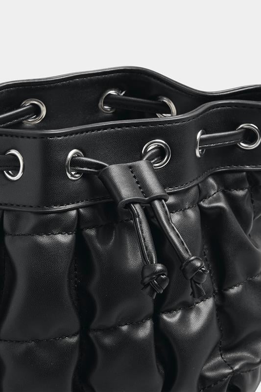 Black Faux Leather Quilted Bucket Bag | Yours Clothing 2