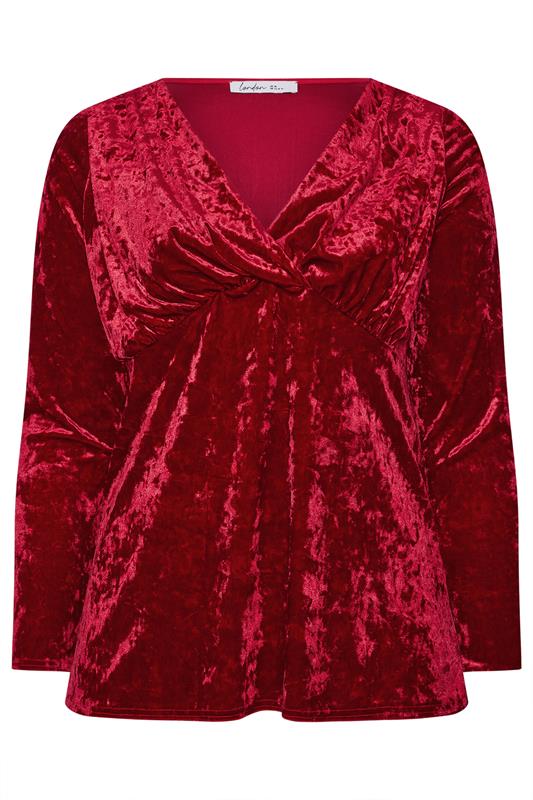 YOURS LONDON Plus Size Red Velvet Wrap Top | Yours Clothing 5