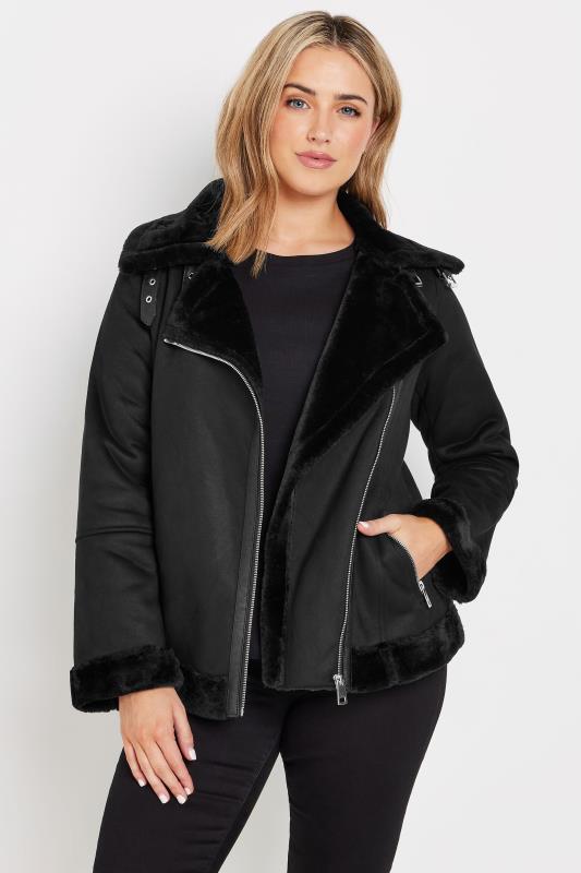 M&Co Black Faux Fur Lined Aviator Jacket | M&Co 1