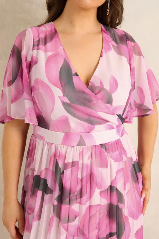 EVANS Plus Size Pink Petal Angel Sleeve Midi Dress | Evans 4