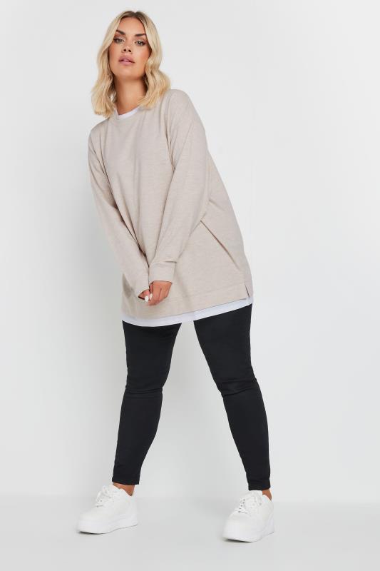 YOURS Plus Size Natural Brown 2-In-1 Jumper | Yours Clothing 2