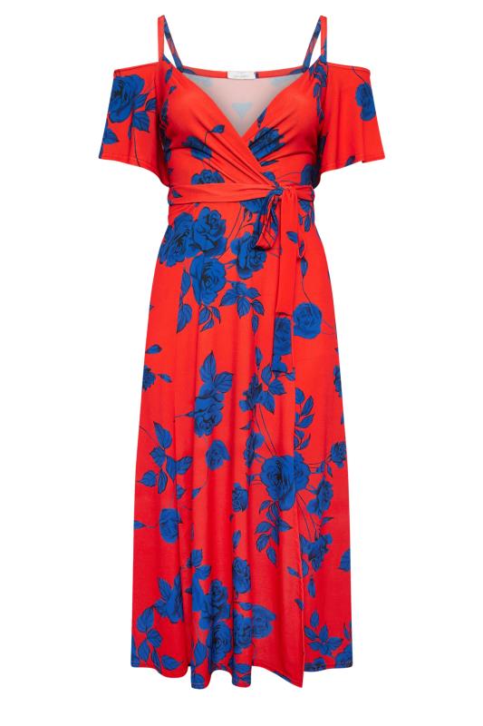 YOURS LONDON Plus Size Red & Blue Floral Bardot Maxi Dress | Yours Clothing 5