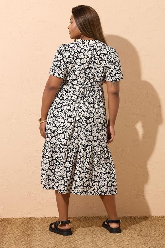 YOURS Plus Size Black Floral Print Half Placket Dress | Yours Clothing 3