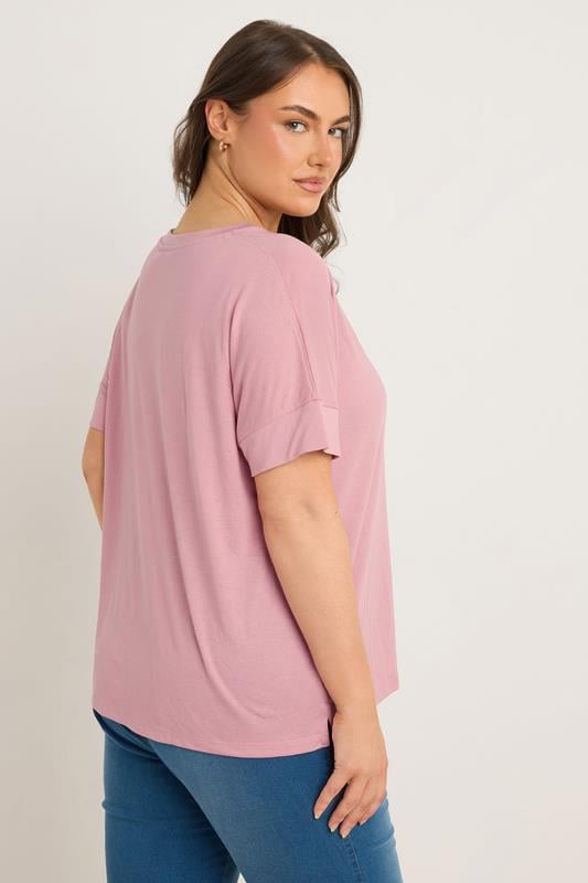 EVANS Plus Size Rose Pink V-Neck Modal Rich T-Shirt | Evans 3