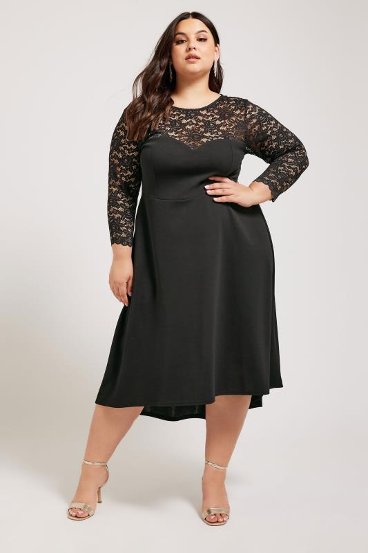 Plus Size  YOURS LONDON Curve Black Lace Sweetheart Dress