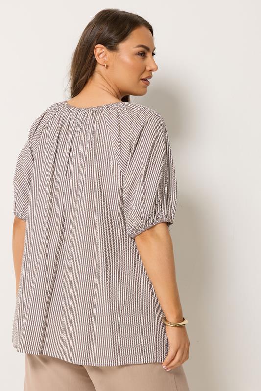YOURS Plus Size Brown Stripe Print Puff Sleeve Blouse | Yours Clothing 2