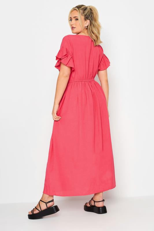 YOURS Plus Size Coral Pink Frill Sleeve Linen Maxi Dress | Yours Clothing 3