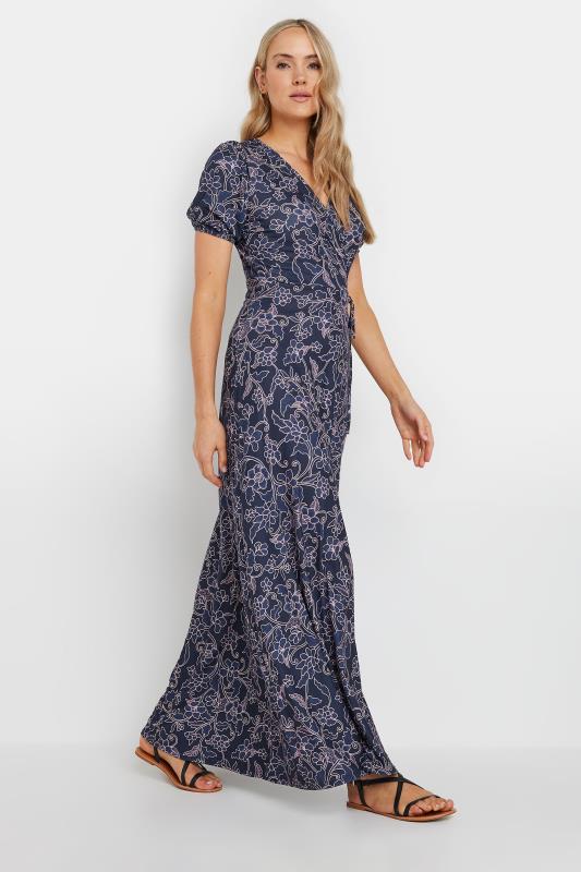 LTS Tall Women's Navy Blue Floral Print Wrap Maxi Dress | Long Tall Sally 1