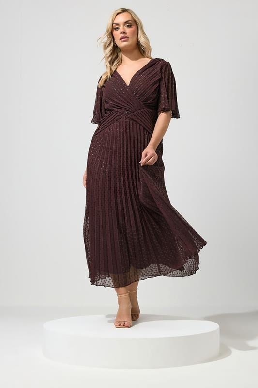  YOURS LONDON Curve Chocolate Brown Metallic Dobby Wrap Dress