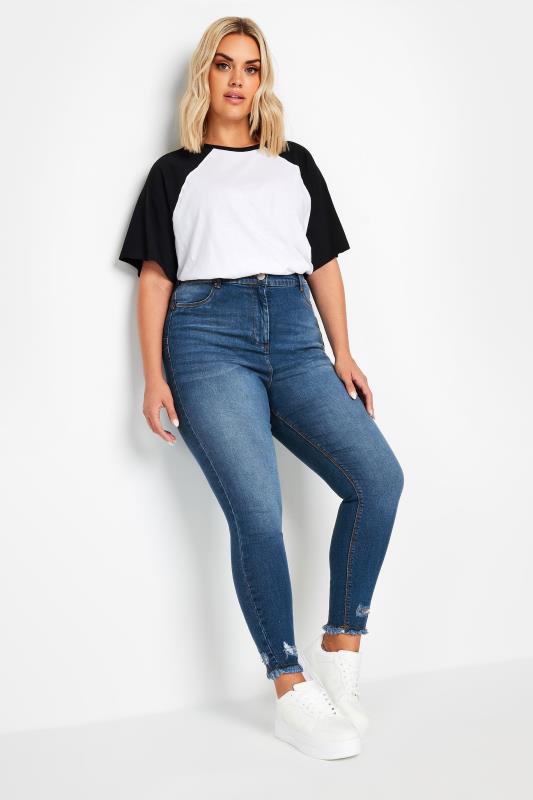 Plus Size Blue Distressed AVA Lift and Shape Skinny Jeans | Yours Clothing 2