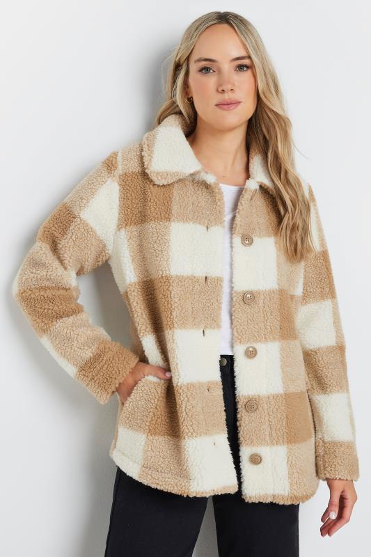 LTS Tall Natural Brown Check Fleece Jacket | Long Tall Sally 2