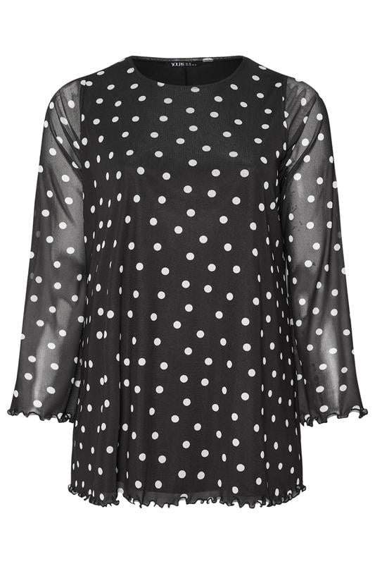 YOURS Plus Size Black Polka Dot Mesh Swing Top | Yours Clothing 5