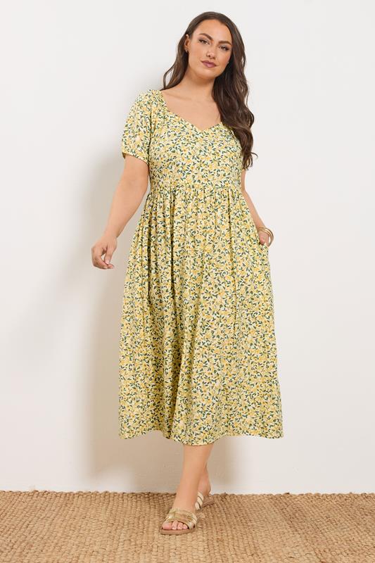  YOURS Curve Yellow Lemon Print Maxi Dress