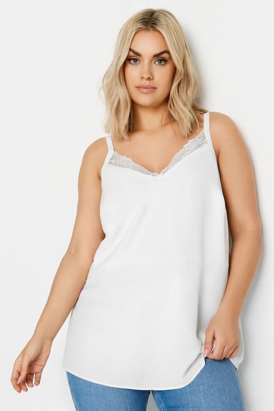 YOURS Plus Size White Lace Insert Cami Top | Yours Clothing 1