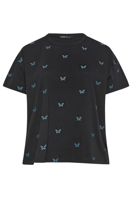 YOURS Plus Size Black Embroidered Butterfly T-Shirt | Yours Clothing 5