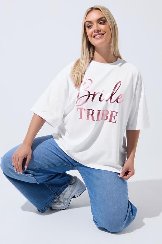 LIMITED COLLECTION Plus Size White 'Bride To Be' Metallic T-Shirt | Yours Clothing 1