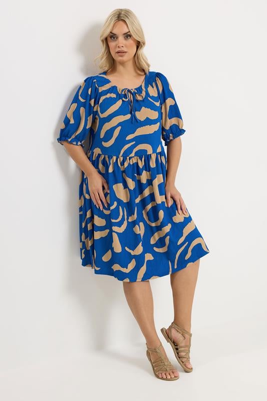  YOURS Curve Blue Abstract Tie Front Dress
