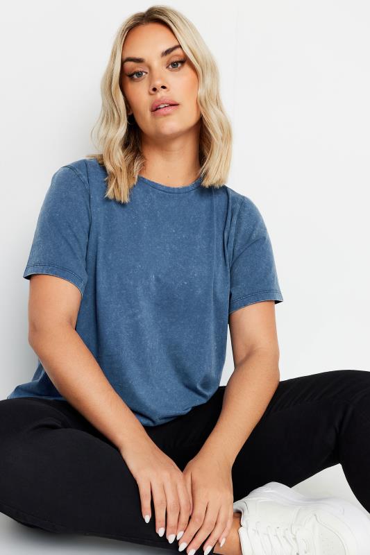 YOURS Plus Size Blue Acid Wash T-Shirt | Yours Clothing  1