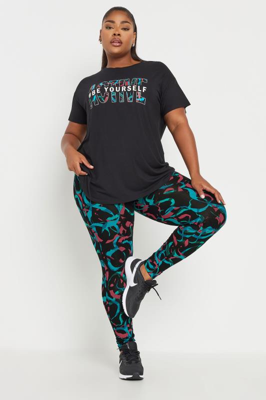 YOURS ACTIVE Plus Size Black Swirl Print Leggings | Yours Clothing 3