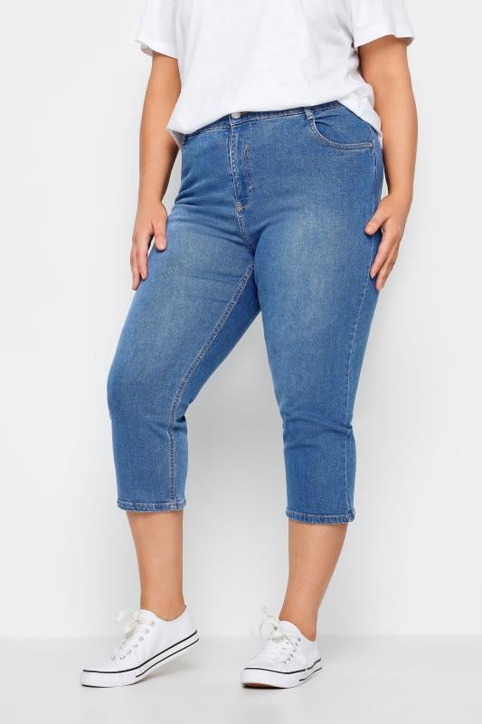 Plus Size  Evans Blue Mid Wash Cropped Jeans