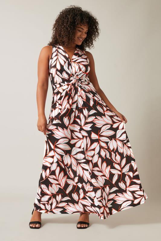 EVANS Plus Size Black Floral Print Knot Front Maxi Dress | Evans  2