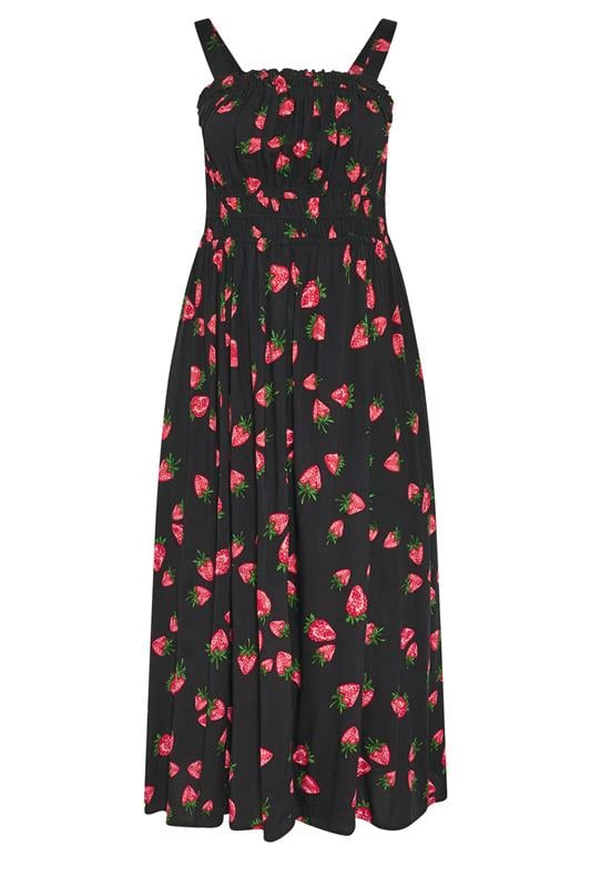 YOURS Plus Size Black Strawberry Print Midi Dress | Yours Clothing 6