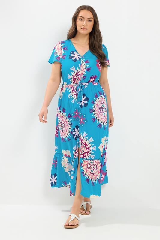  YOURS Curve Blue Block Print Dress