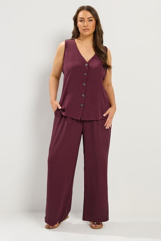 YOURS Plus Size Purple Washed Twill Trousers | Yours Clothing 1