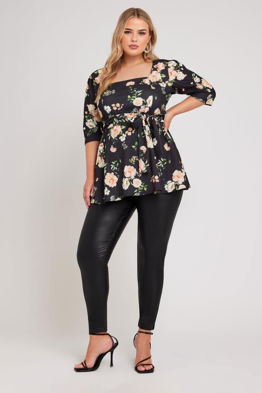 YOURS LONDON Plus Size Black Floral Print Square Neck Top | Yours Clothing 2