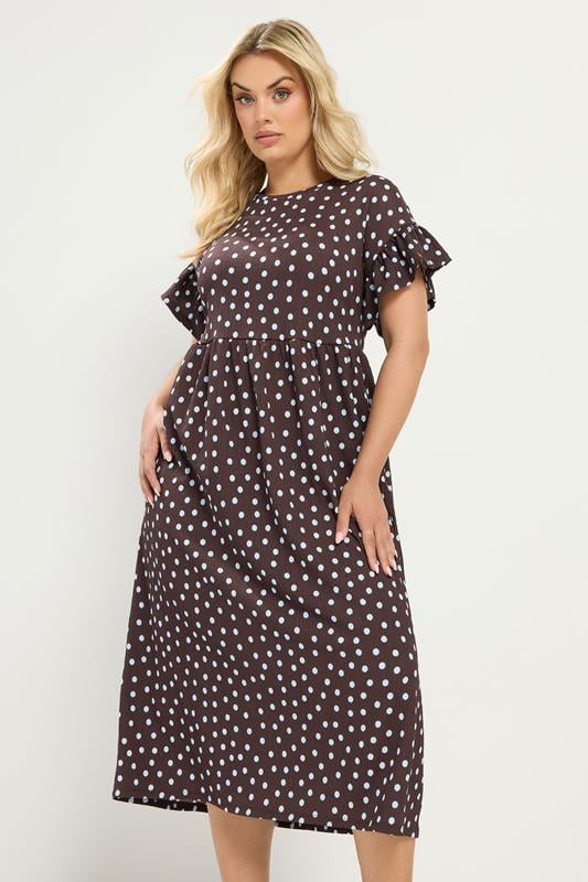 YOURS Curve Chocolate Brown Polka Dot Maxi Dress