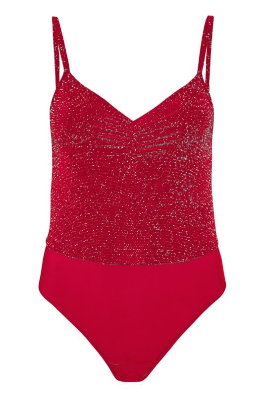 LIMITED COLLECTION Curve Burgundy Red Glitter Ruched Bodysuit | Yours Clothing 6